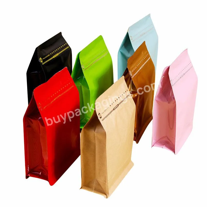 Customized Box Bottom Pouch 12 Ounce Plastic Coffee Bags With Air Valve And Ziplock