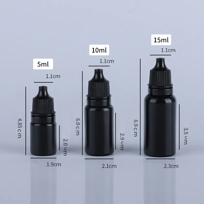 Customized Capacity  Black Color 5ml 10ml 15ml 20ml Eyedroppers PE Material Plastic Bottle