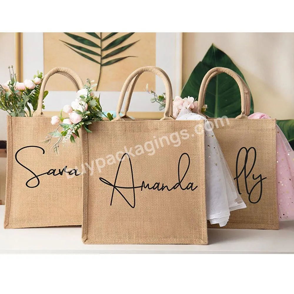 Customized Label Fashion Ladies Picnic Gusset Linen Burlap Shopper Laminated Shopping Jute Tote Bags