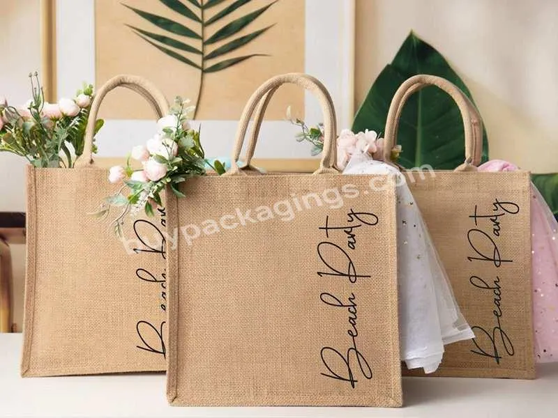 Customized Label Fashion Ladies Picnic Gusset Linen Burlap Shopper Laminated Shopping Jute Tote Bags