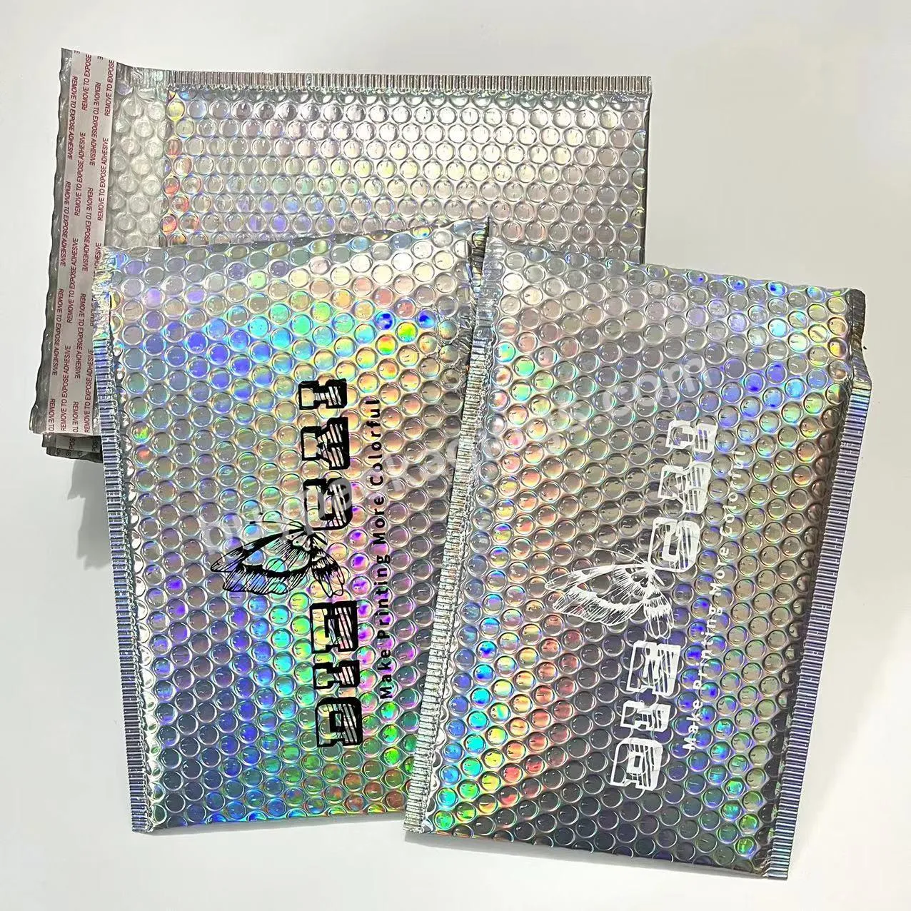 Customized Logo Eco Friendly Holographic Black Postage Bubble Padded Envelopes Packaging Poly Bubble Mailer Mailing Bag