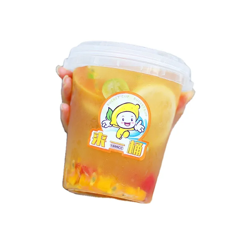 Customized Logo  Fruit Bucket High Quality PET Material  1000ml Beverage Plastic Bottle