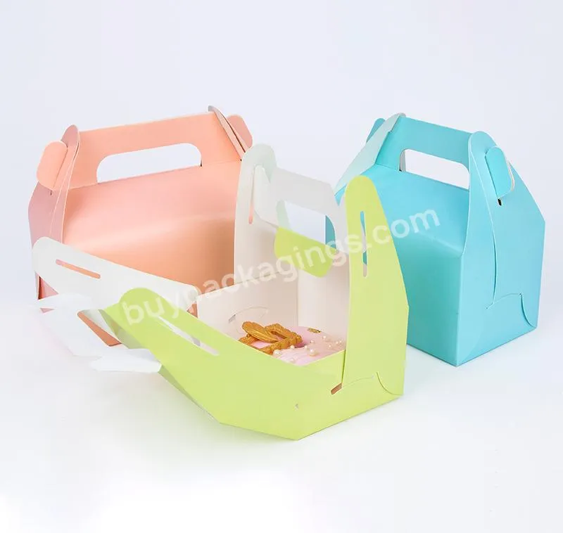 Customized Logo Pink Green Wedding Day Cardboard Carrying Gift Cake Dessert Treat Box