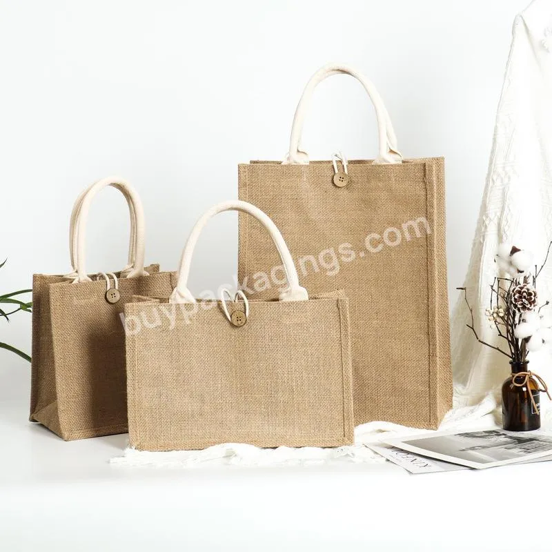 Customized Logo Print Eco Friendly Recyclable Promotional Laminated Large Capacity Jute Tote Shopping Bag