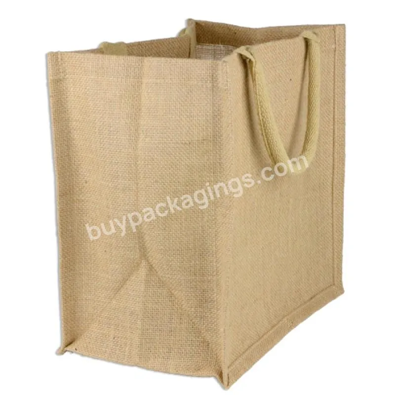 Customized Logo Printing Heavy Duty Cotton Handle Standard Size Jute Bag Tote