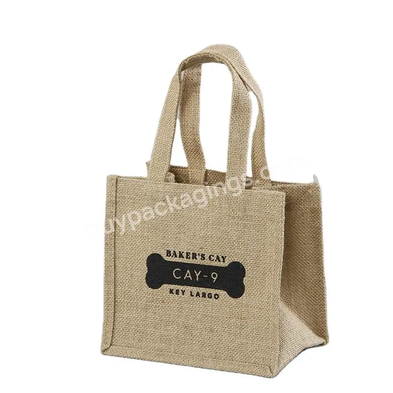 Customized Logo Printing Standard Size Promotional Grocery Shopping Natural Slogan Burlap Hemp Jute Bag