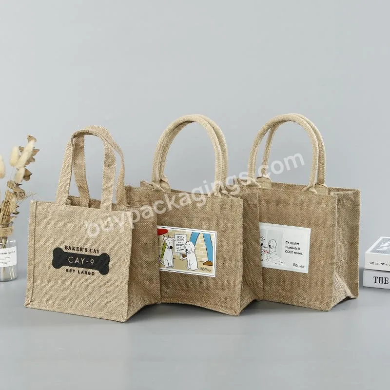 Customized Logo Printing Standard Size Promotional Grocery Shopping Natural Slogan Burlap Hemp Jute Bag