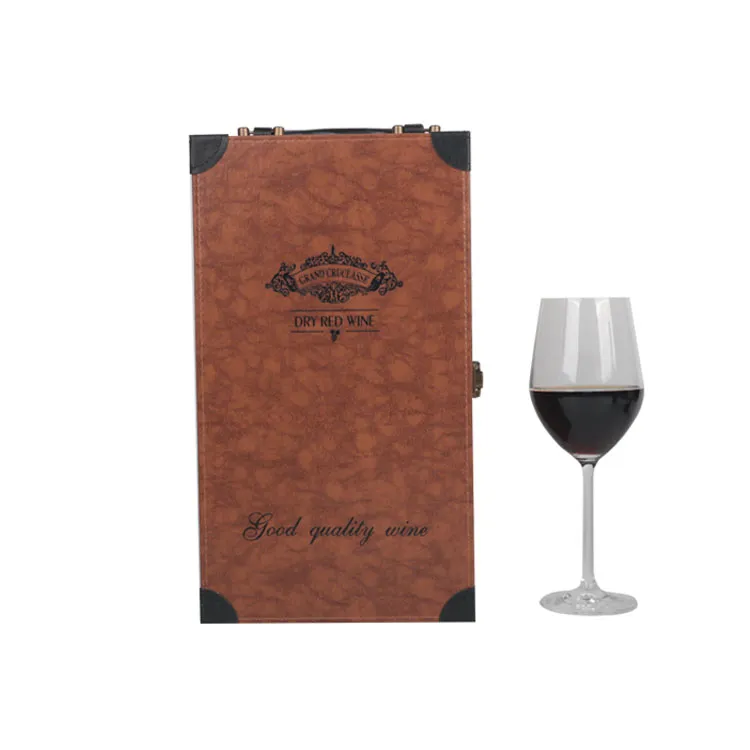 Customized Luxury mdf Wood Leather Gift box  PU leather cover wine box gift