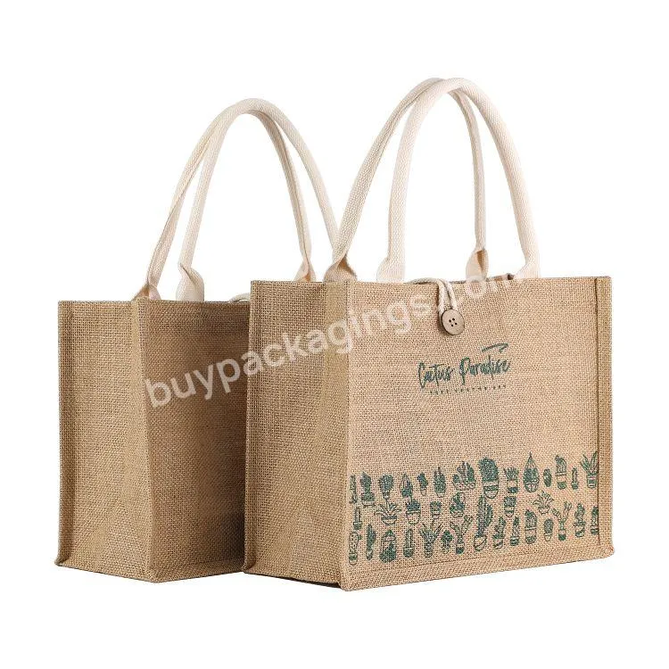 Customized Natural Burlap Reusable Jute Shopping Bag Custom Large Handmade Jute Tote Bag