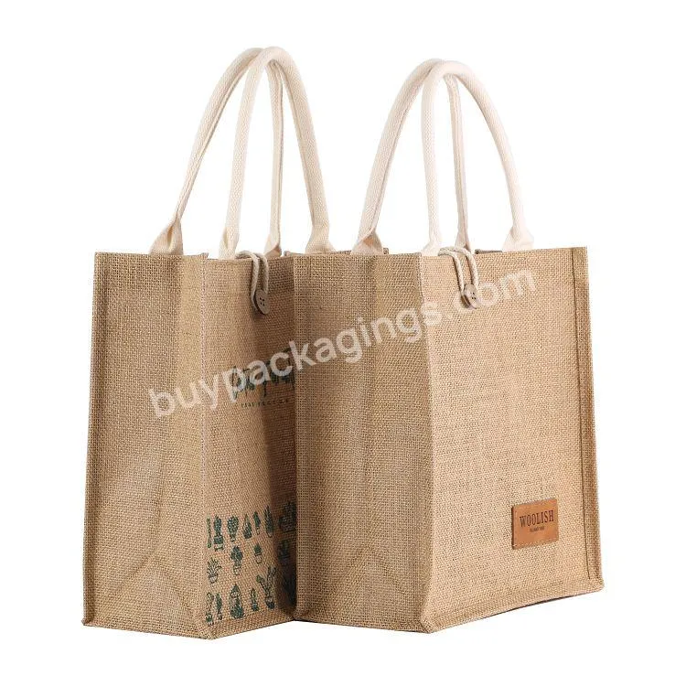 Customized Natural Burlap Reusable Jute Shopping Bag Custom Large Handmade Jute Tote Bag