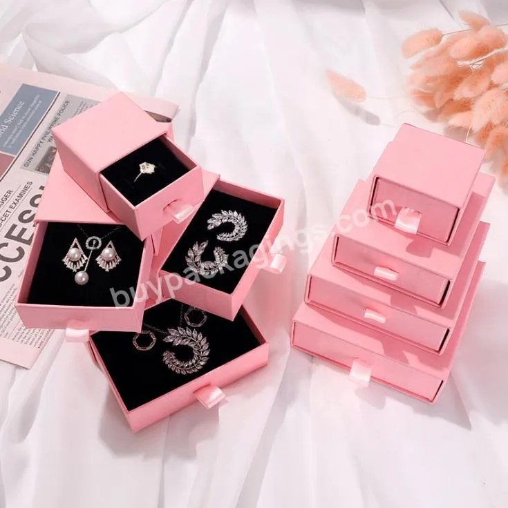 Customized Paper Cardboard Drawer Pink Jewelry Gift Boxes  Earring Bracelet Ring Drawer Jewelry Packaging Box