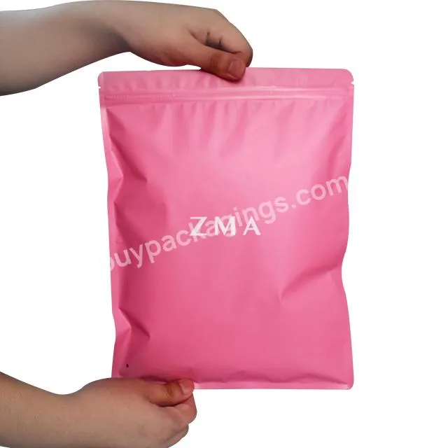 Customized Plastic Clothes Packaging Logo Printing Aluminum Foil Garment Mylar Zipper Pouch Matte Pink Ziplock Clothing Bag