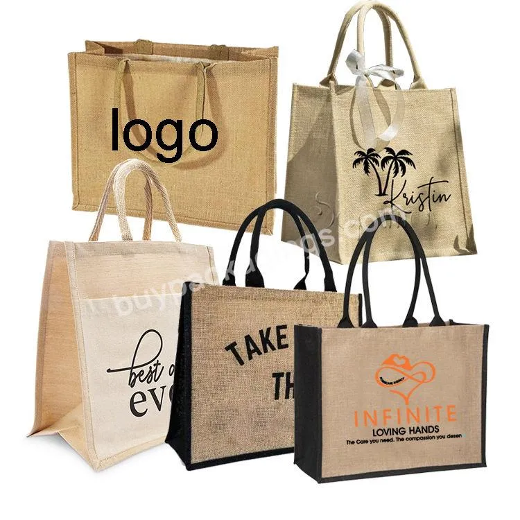 Customized Printing Canvas Burlap Jute Shopping Grocery Tote Large Bags With Custom Printed Logo