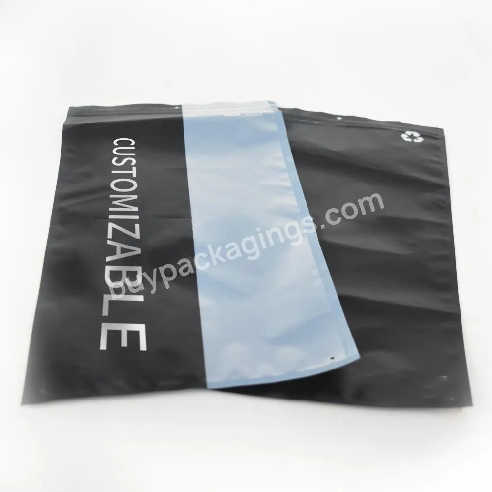 Customized Printing Logo Color T-shirt Clothing Bag With Clear Window Eco Friendly Frosted Matte Black Clothing Zipper Bag