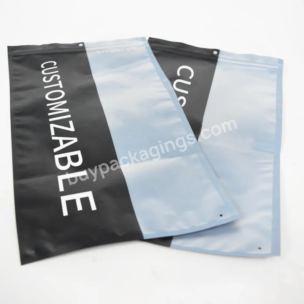 Customized Printing Logo Color T-shirt Clothing Bag With Clear Window Eco Friendly Frosted Matte Black Clothing Zipper Bag