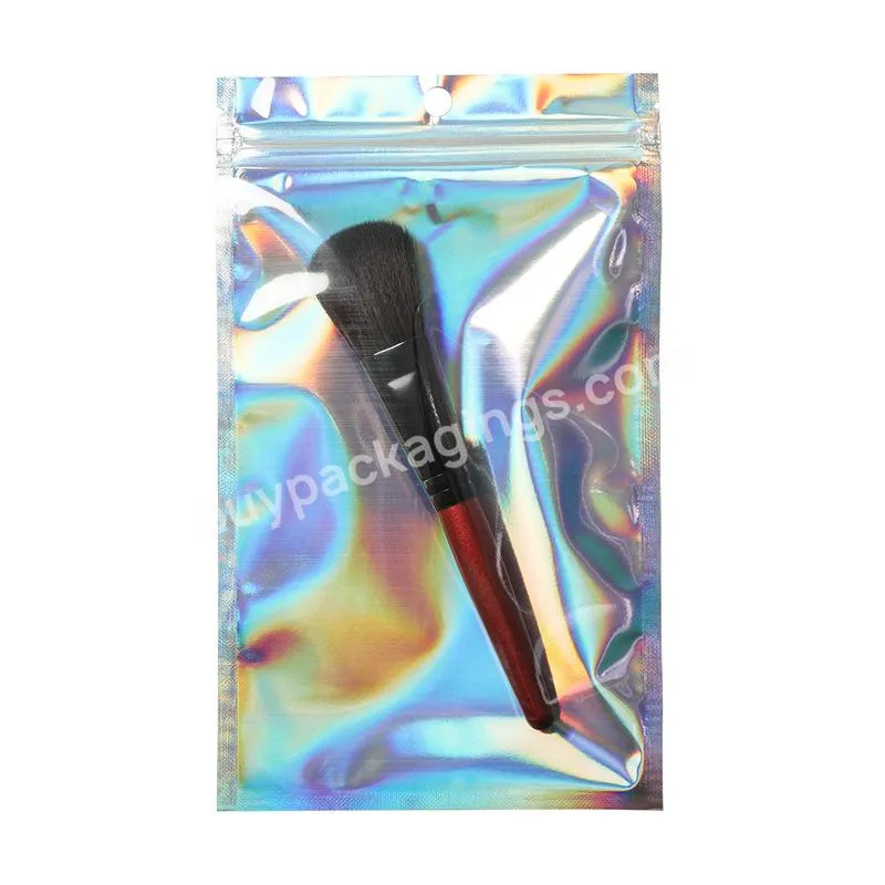 Customized Stock Holographic Zip Lock Packaging Rainbow Cosmetic Makeup Maquiagem Emballage Bolsas Zip Lock Laser Mylar Bags
