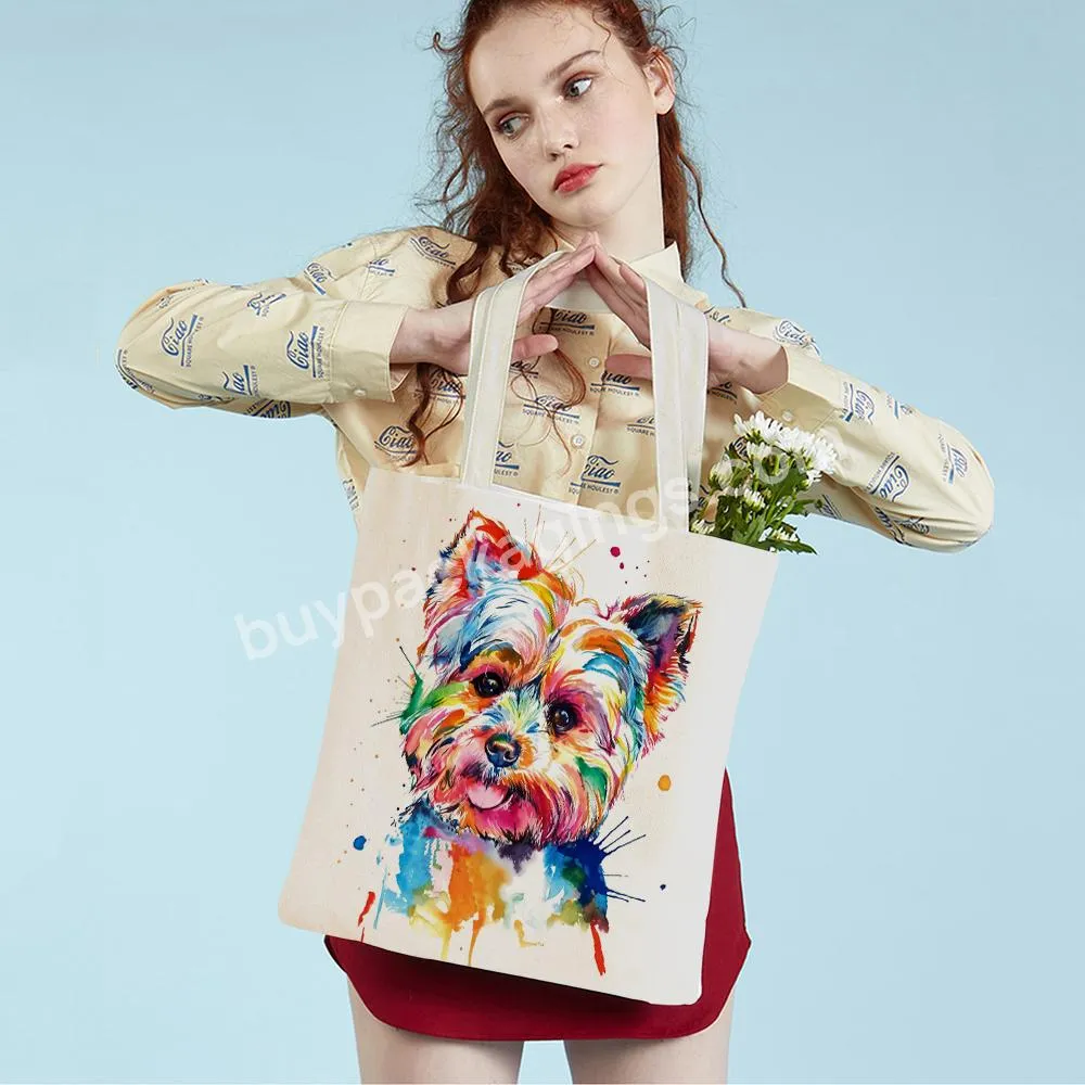 Cute Cartoon Pet Dog Eco Shopping Bag Women Canvas Tote Handbag Reusable Watercolor Animal Lady Shopper Shoulder Bags