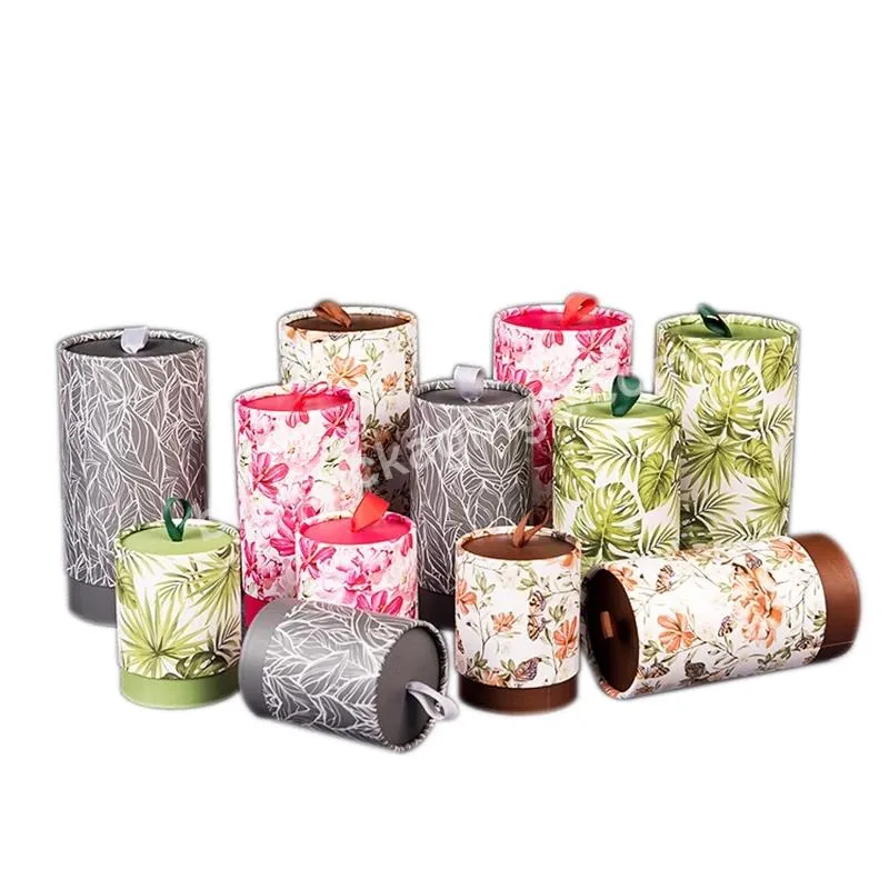 Cylinder Packaging Tube Round Paper Box With Ribbon