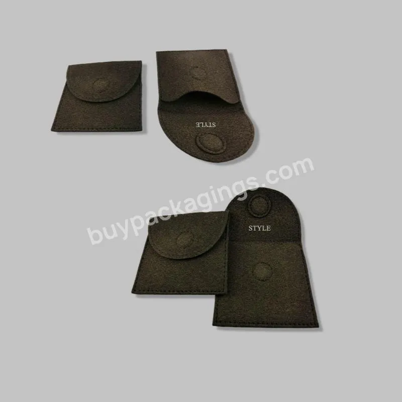 Dark Brown 8x8cm Custom Logo Jewelry Package Ivory Microfiber Snap Button Gift Bag With Magnet Jewelry Pouch