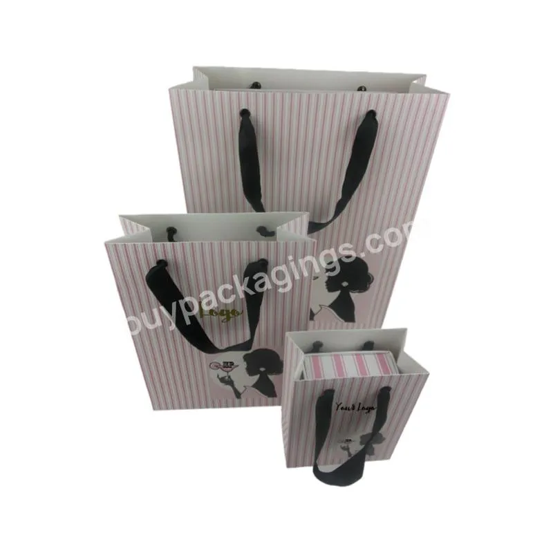 Die Tute Stripe Packing Recyclable Art Paper Accept Custom Packaging Ribbon Handle Shopping Carrier Bag For Shoes & Clothing