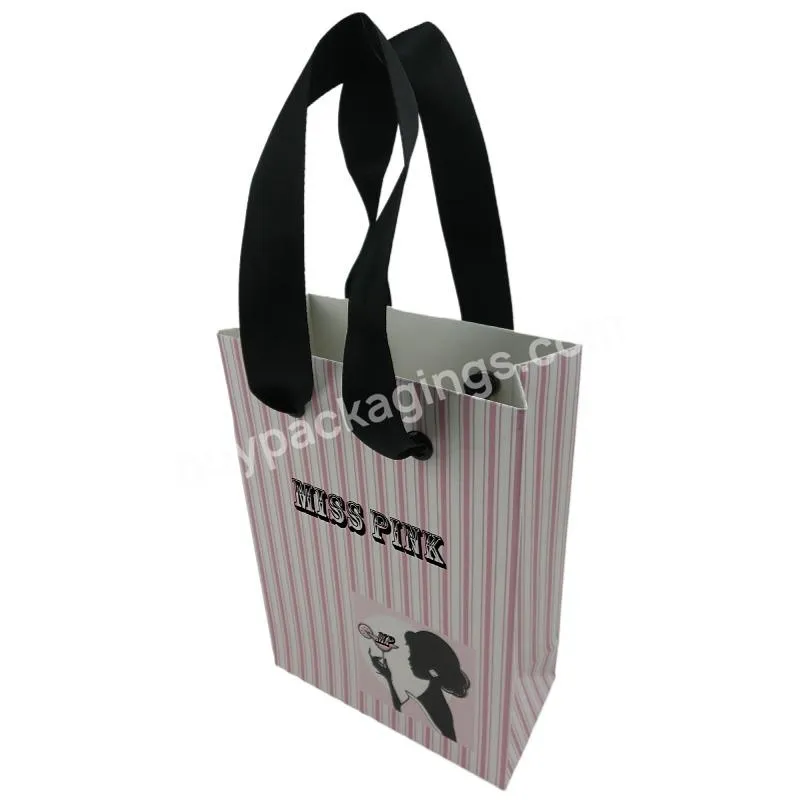 Die Tute Stripe Packing Recyclable Art Paper Accept Custom Packaging Ribbon Handle Shopping Carrier Bag For Shoes & Clothing