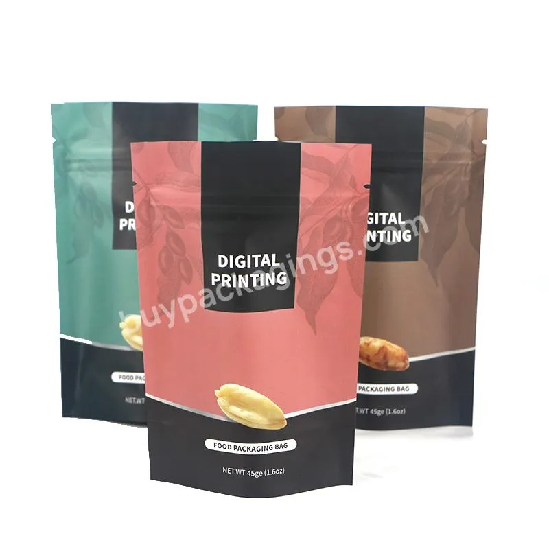 Digital Printing Custom Logo Kraft Paper Bag Plastic Food Packaging Zipper Bag Kraft Paper Doypack