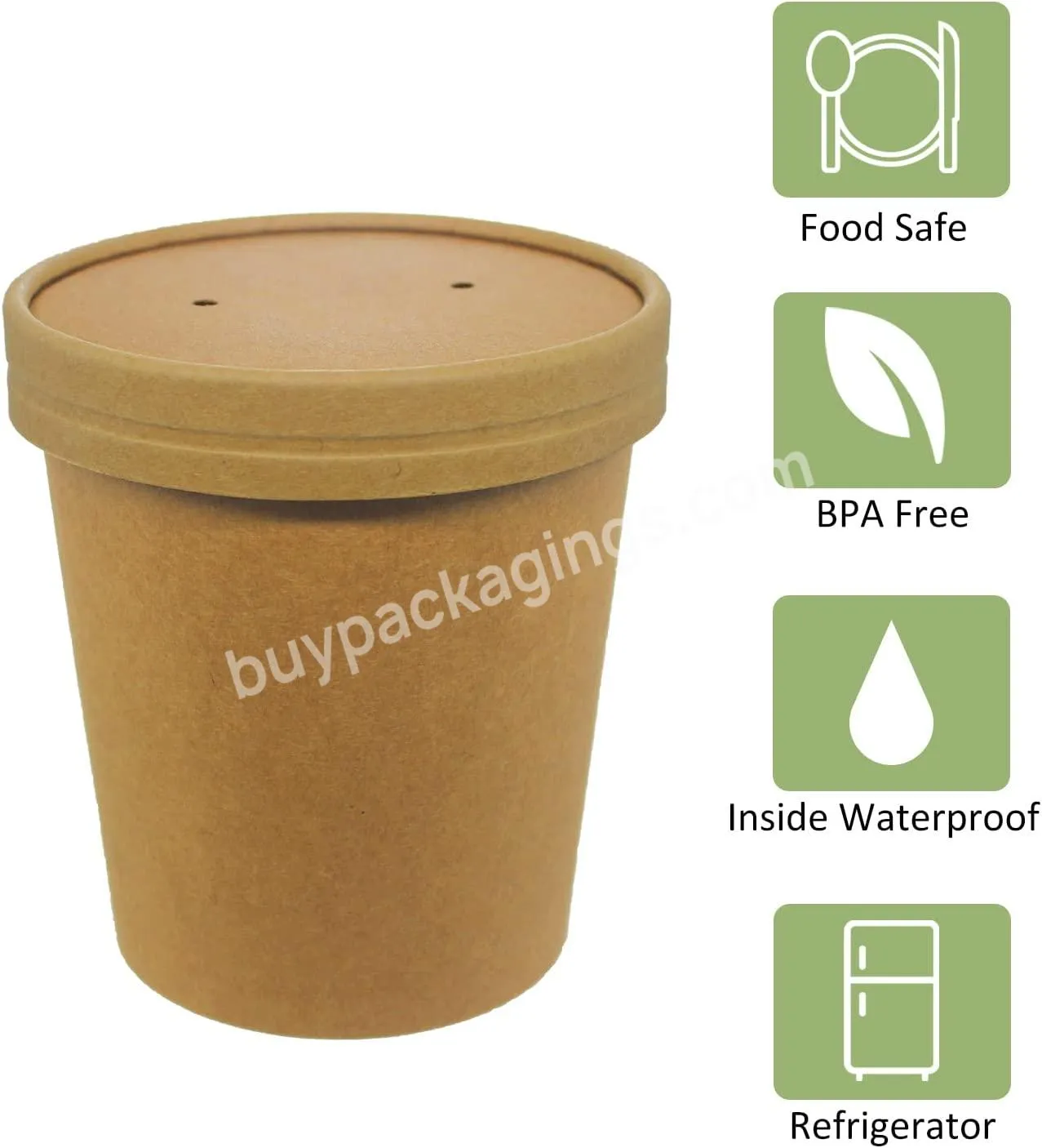 Disposable 16oz Paper Round Container With High Temperature Resistant Pp Lids 340ml Paper Kraft Soup Bowl