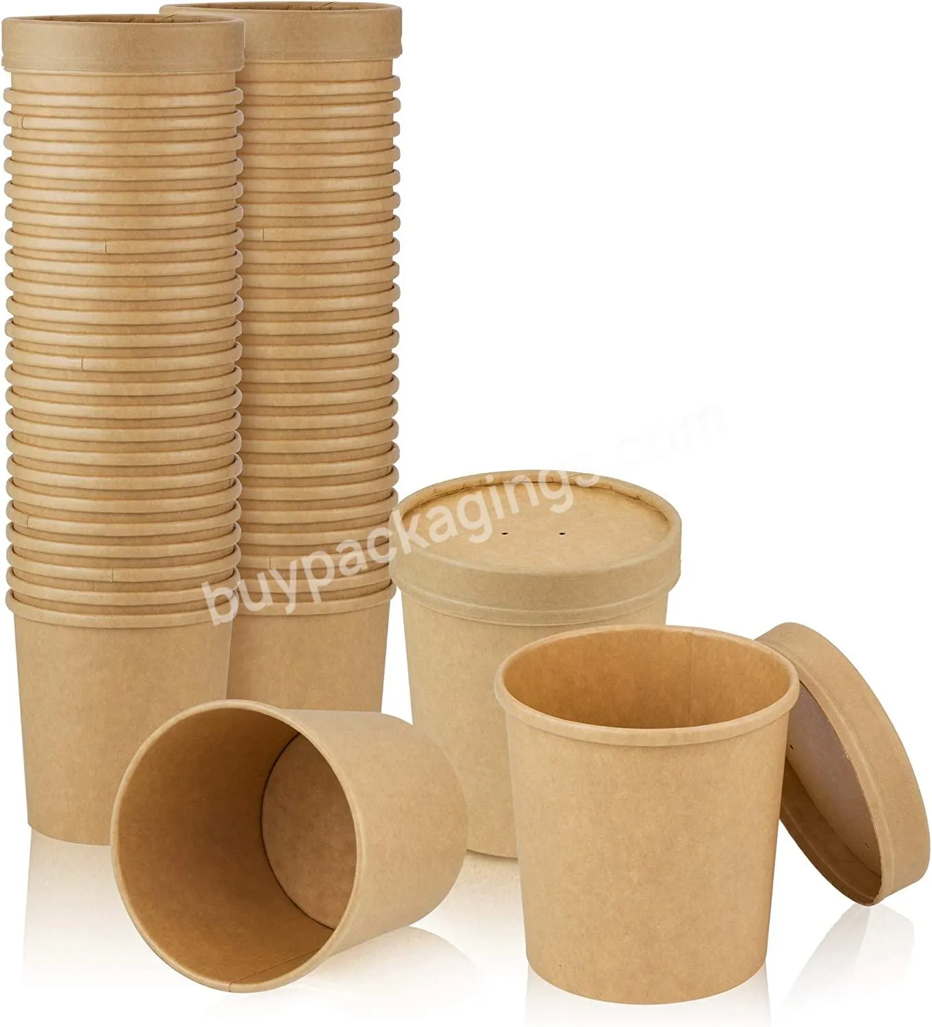 Disposable 16oz Paper Round Container With High Temperature Resistant Pp Lids 340ml Paper Kraft Soup Bowl