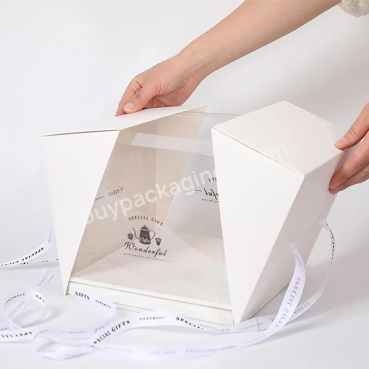 Disposable Clear Plastic Paper Wedding Square Individual Cake Container Packaging Box With Lid