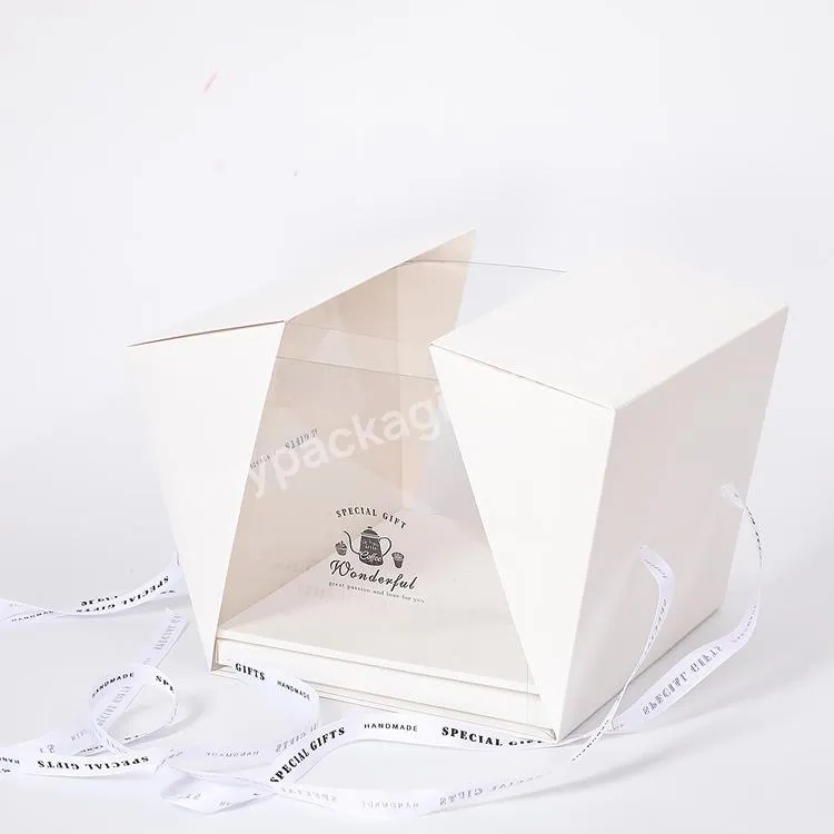 Disposable Clear Plastic Paper Wedding Square Individual Cake Container Packaging Box With Lid