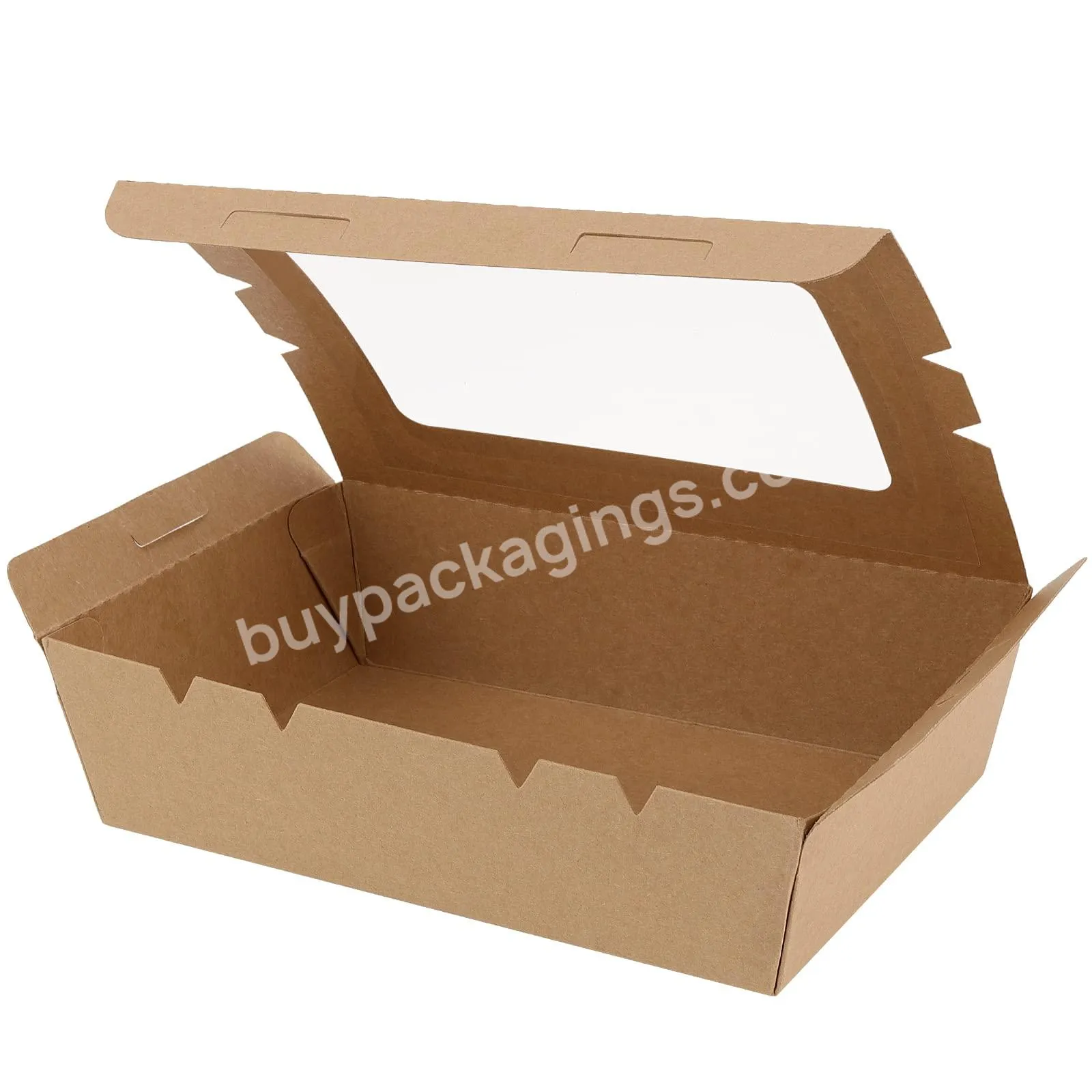 Disposable Foldable Flat Paper Box For Takeaway Food With Transparent Window Kraft Waterproof Flat Box