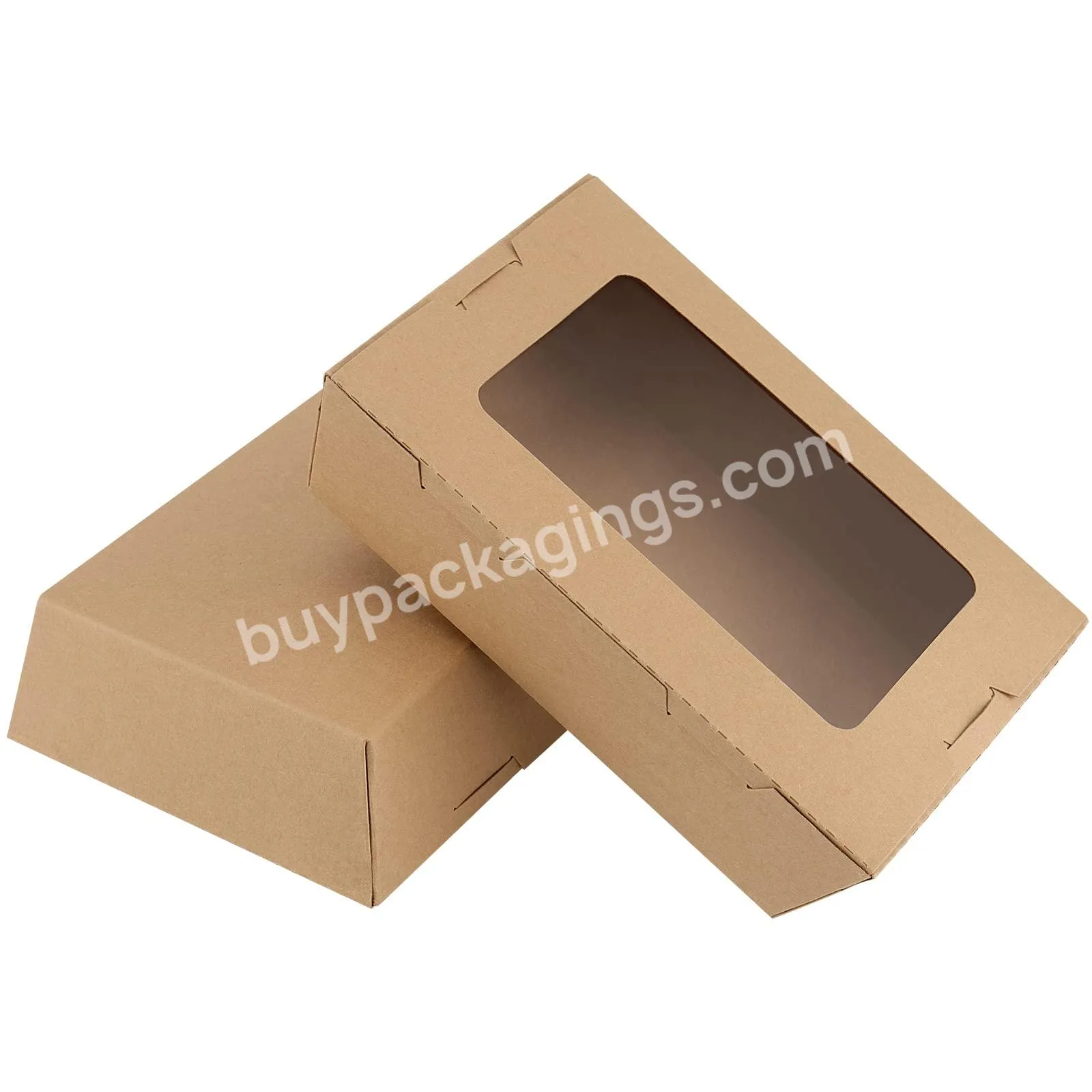 Disposable Foldable Flat Paper Box For Takeaway Food With Transparent Window Kraft Waterproof Flat Box