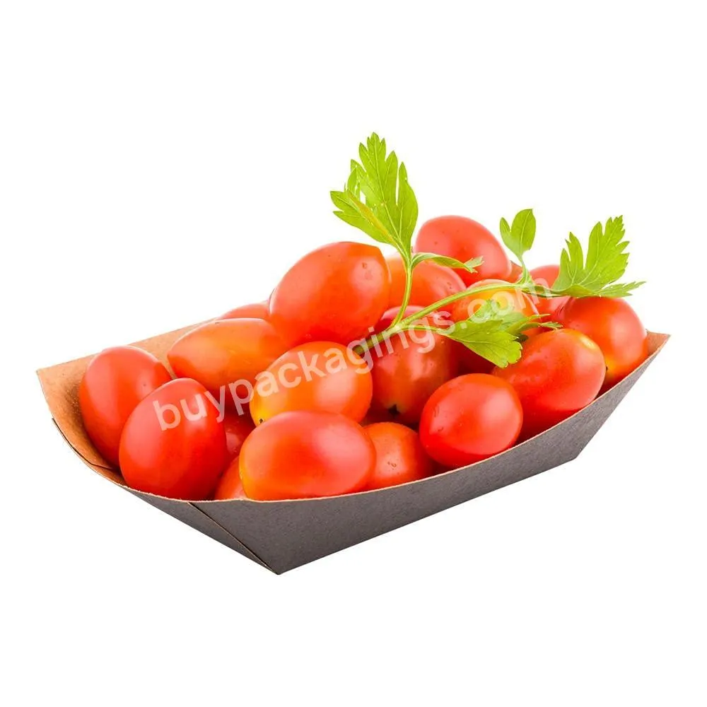 Disposable Kraft Paper Food Serving Tray Boat Shape Snack French Fries Chicken Salad Carton Take Out Food Boat Tray Customized