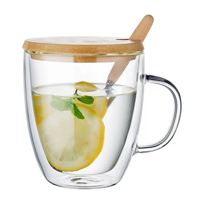 Double Glass Mug With Handle and Lids Wholesale China Factory Price Double Coffee Mug