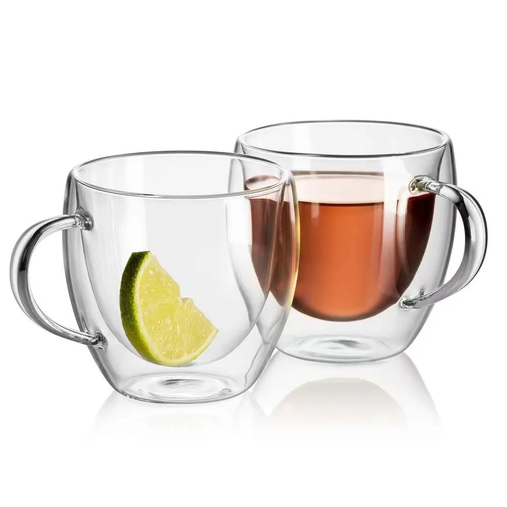 Double Wall Clear Glass Mug with Handle Double Wall Espresso Mug Glass Double Insulated Mug with handle