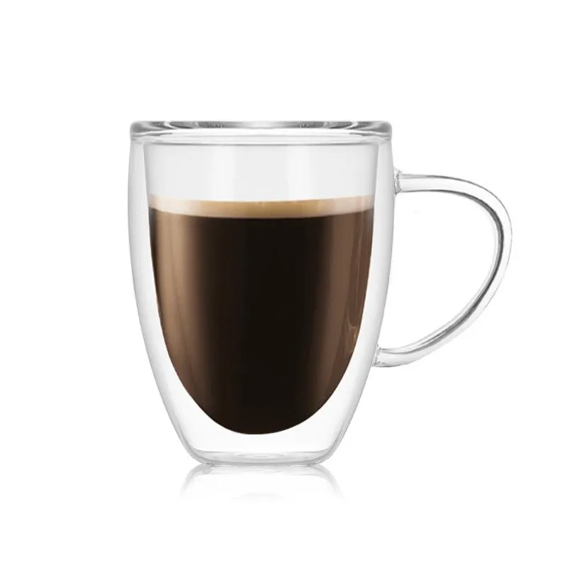 Double Wall Clear Glass Mug with Handle Double Wall Espresso Mug Glass Double Insulated Mug with handle