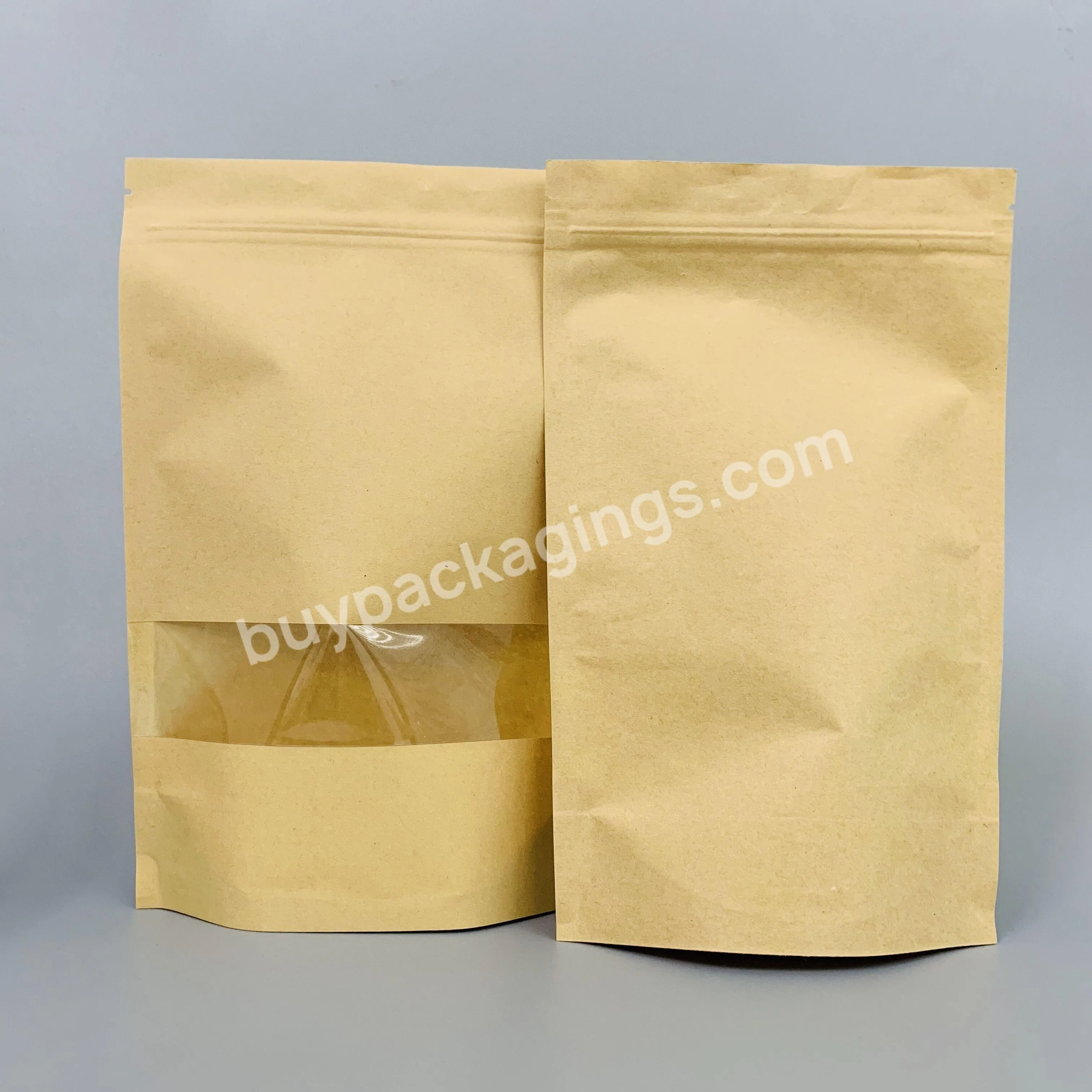 Doypack Resealable Ziplock Standing Up Pouches Brown Paper Bag With Window For Food
