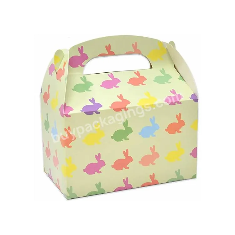 Easter Foldable Cardboard Paper Cookie Candy Party Treat Box With Handle For Kids