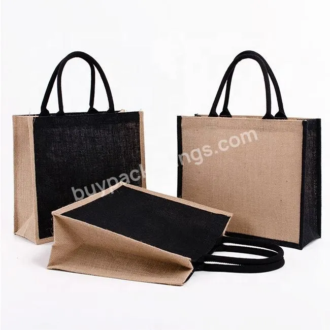 Eco Friendly Black Jute Material Grocery Tote Reusable Shopping Bags With Customized Logosreusable Shopping Bag