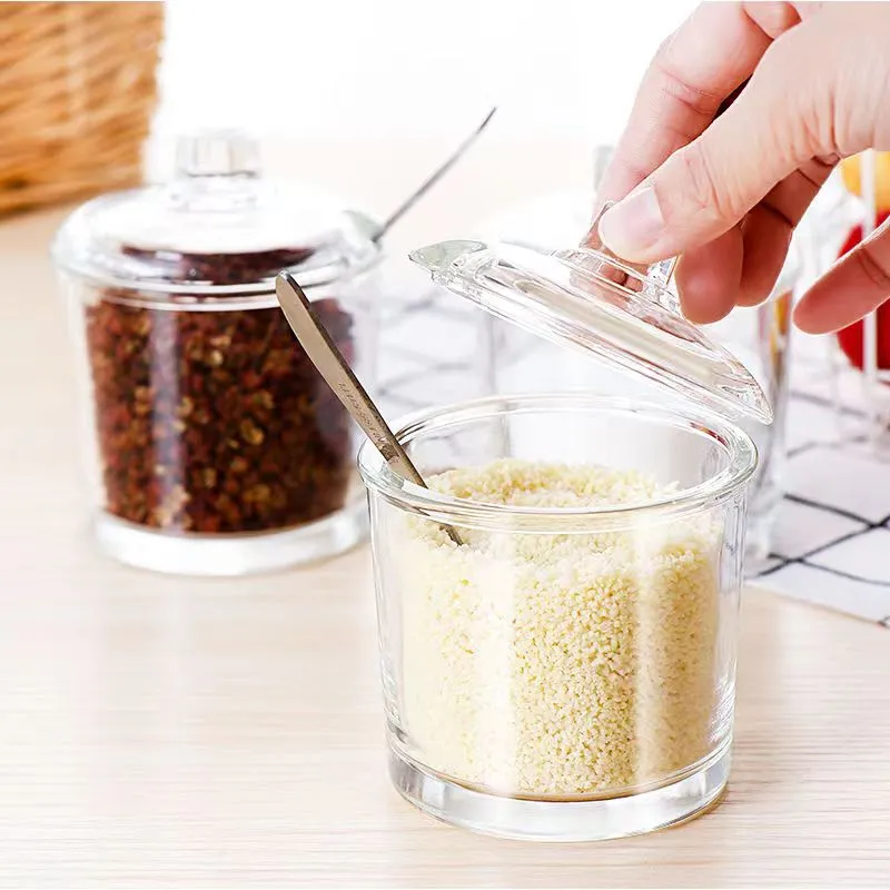 Eco-friendly Feature Borosilicate Glass Spice Storage Container Seasoning Bottles Spice Glass Jar With Metal Spoon