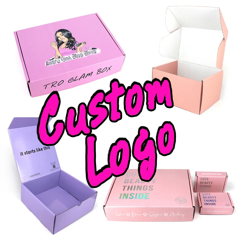 Eco friendly folders cosmetic apparel pink packaging corrugated shipping mailing boxes custom logo