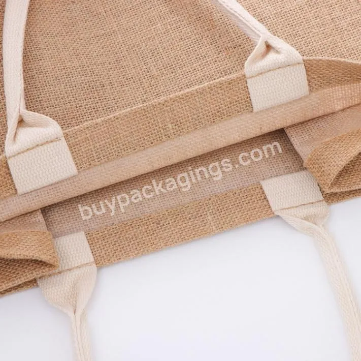 Eco Friendly Laminated Jute Bag Burlap Reusable Linen Beach Bag Hessian Shopping Tote Bags With Custom Logo