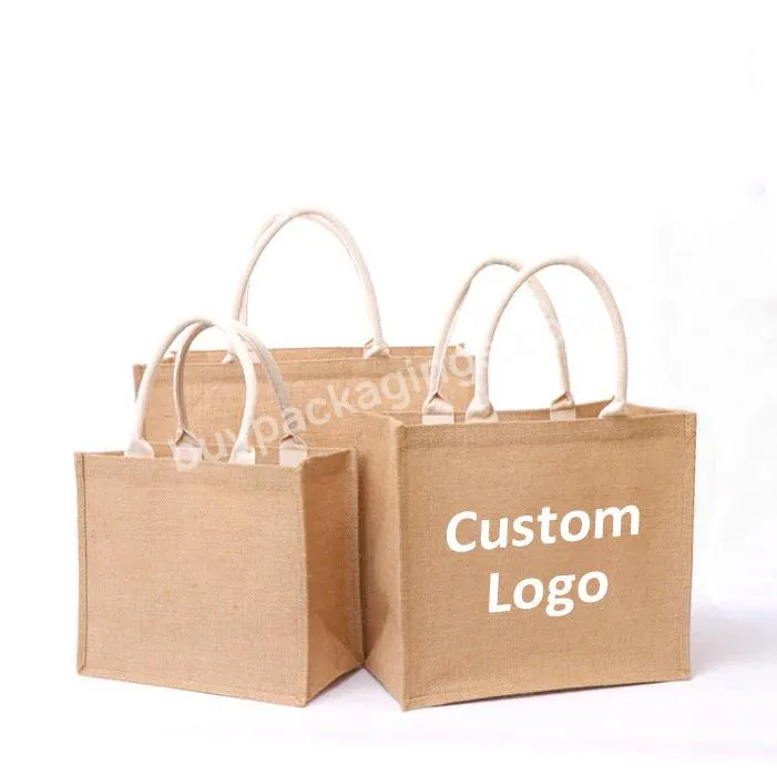 Eco Friendly Laminated Jute Bag Burlap Reusable Linen Beach Bag Hessian Shopping Tote Bags With Custom Logo