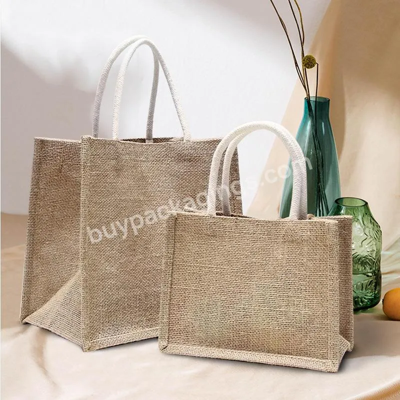 Eco Friendly Market Custom Beach Bag Tote Jute Handbags Shopping Burlap Grocery Bag