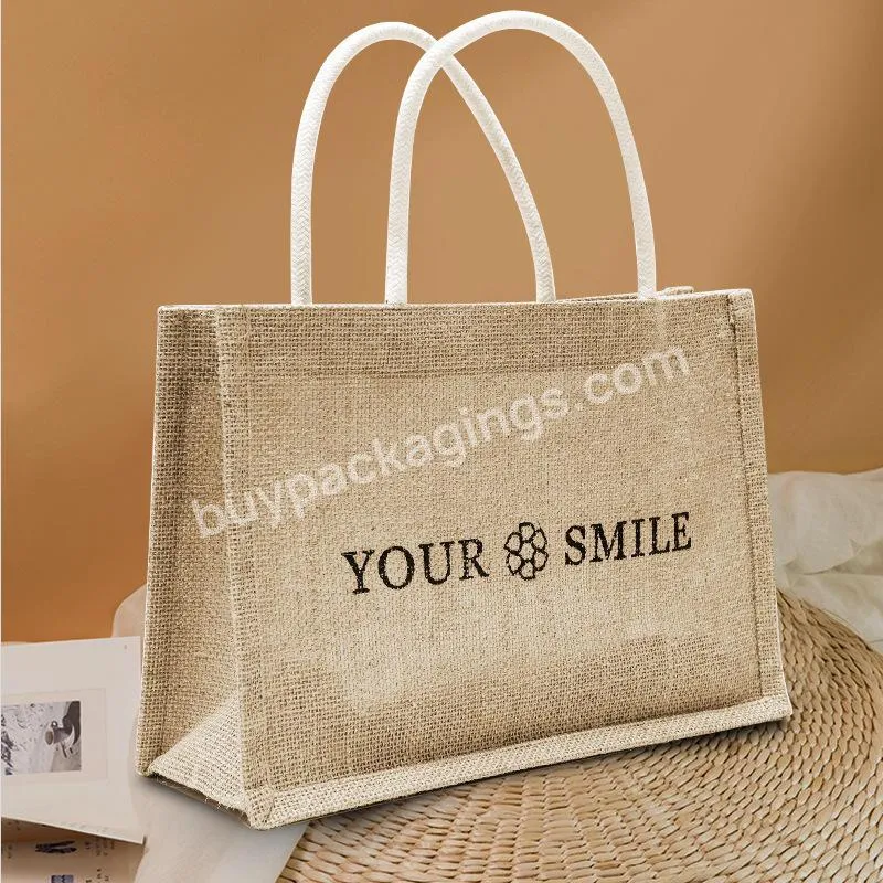 Eco Friendly Market Custom Beach Bag Tote Jute Handbags Shopping Burlap Grocery Bag