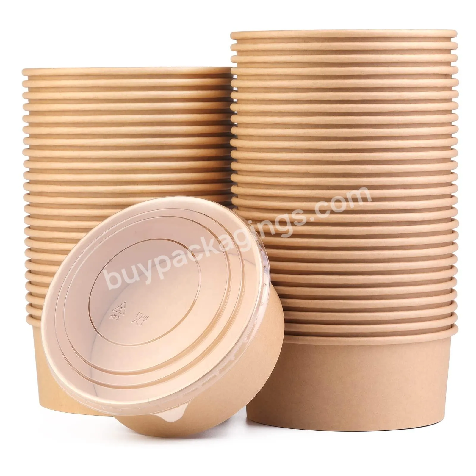 Eco-friendly Paper Disposable Kraft Bowl With Lid Recyclable Food Bowl Container 500ml For Salad Sushi