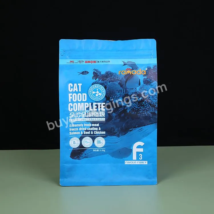 Eco Friendly Printed Doypack Bolsas Stand Up Ziplock Brown Kraft Paper 8 Side Seal Plastic Mylar Zipper Bag Cat Food Litter