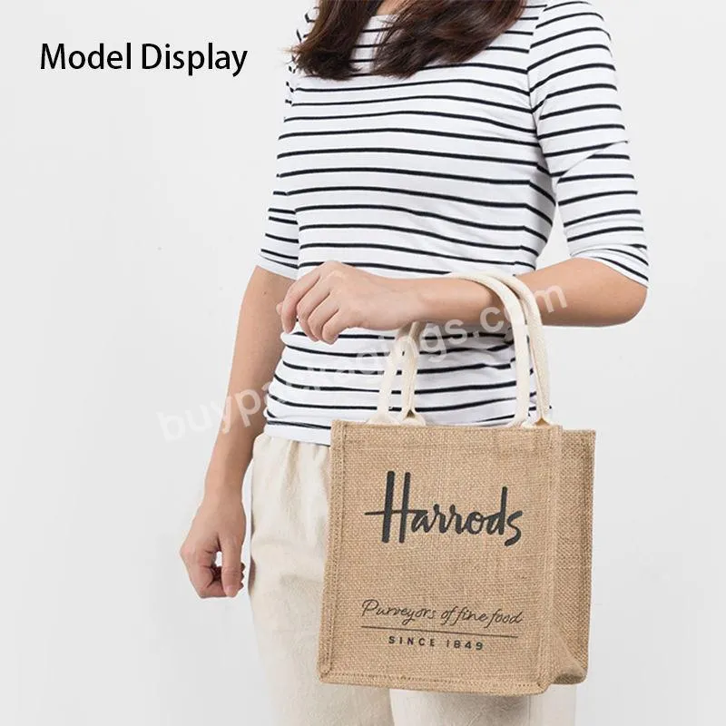 Eco-friendly Reusable Coated Linen Burlap With Your Logo Hemp Gunny Shopping Beach Jute Tote Bag Custom Handle Custom Jute Bag