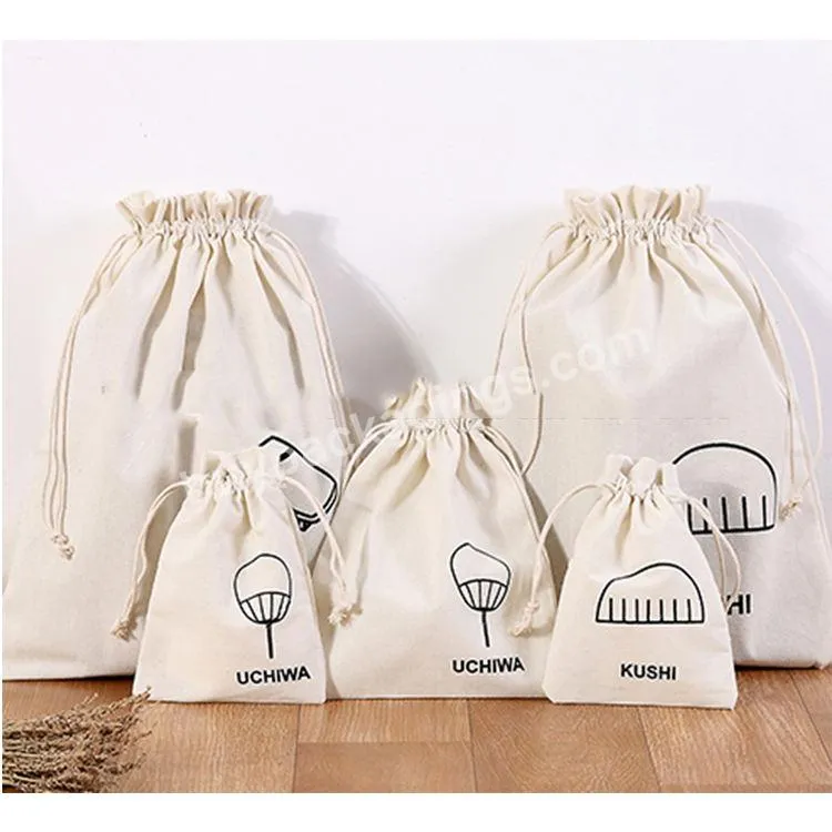 Eco Friendly Reusable Storage Gift Tote Bag Small Canvas Dust Draw String Bags White Black Cotton Drawstring Bag