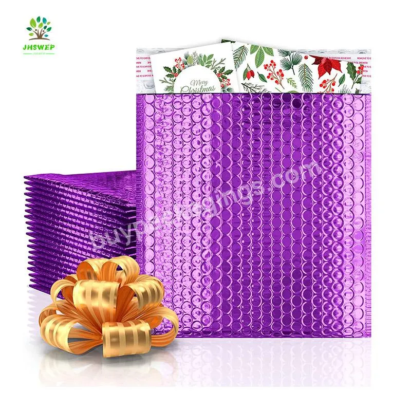 Eco Friendly Small Purple Metallic Bubble Mailer For Cosmetic Shipping Packaging 4x8 Inch